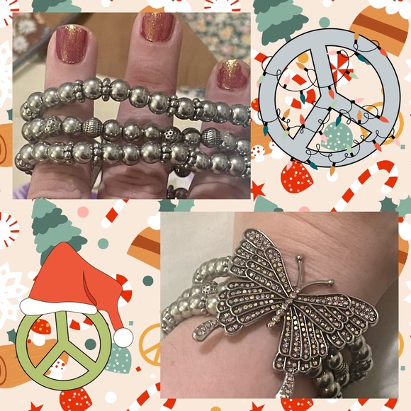 Iridescent butterfly 🦋 silver elastic stretch bracelet - Picture 2 of 10